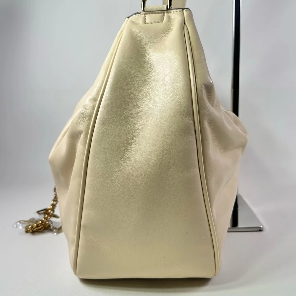 NEW Karl Lagerfeld Cream Desiree Leather Shoulder Crossbody Drawstring Bag - Picture 10 of 16